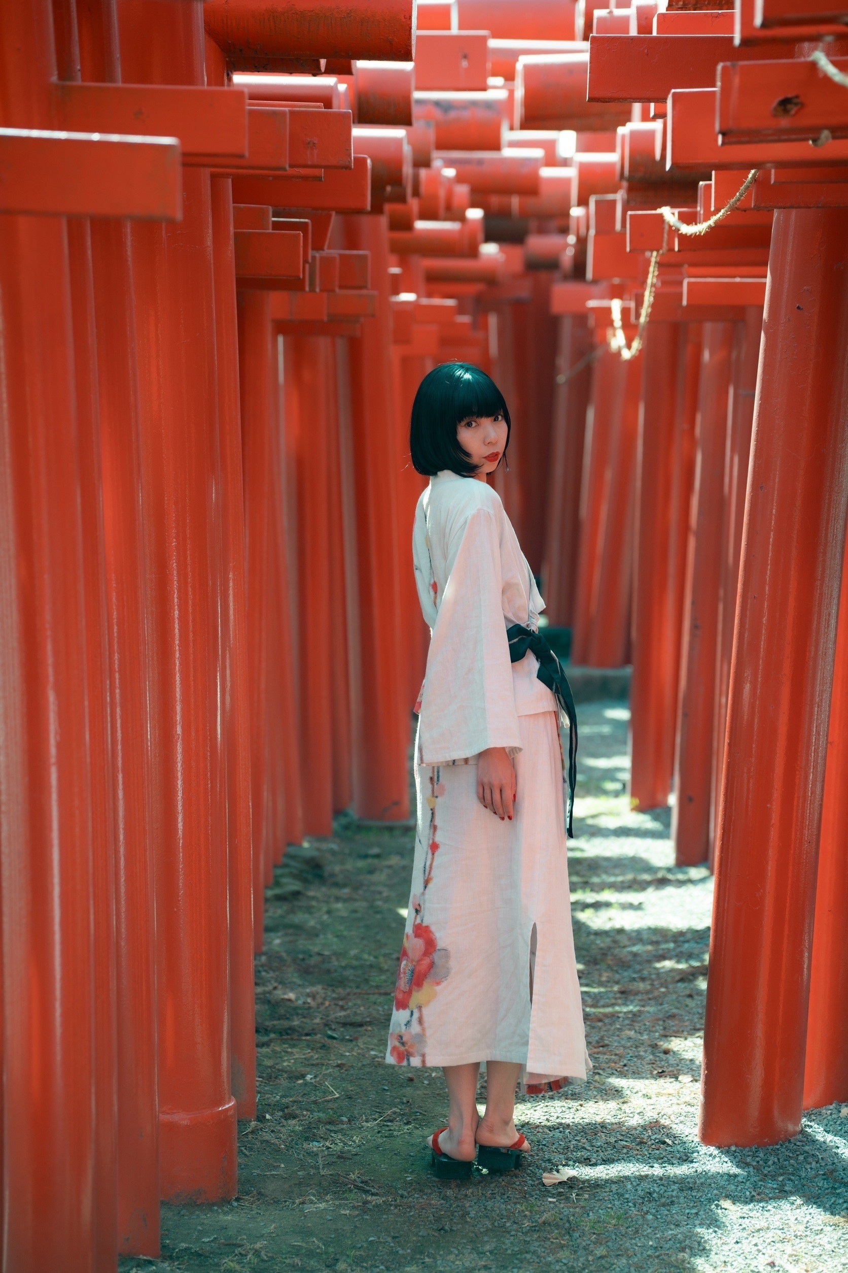 Yukata-style set-up with wrap skirt