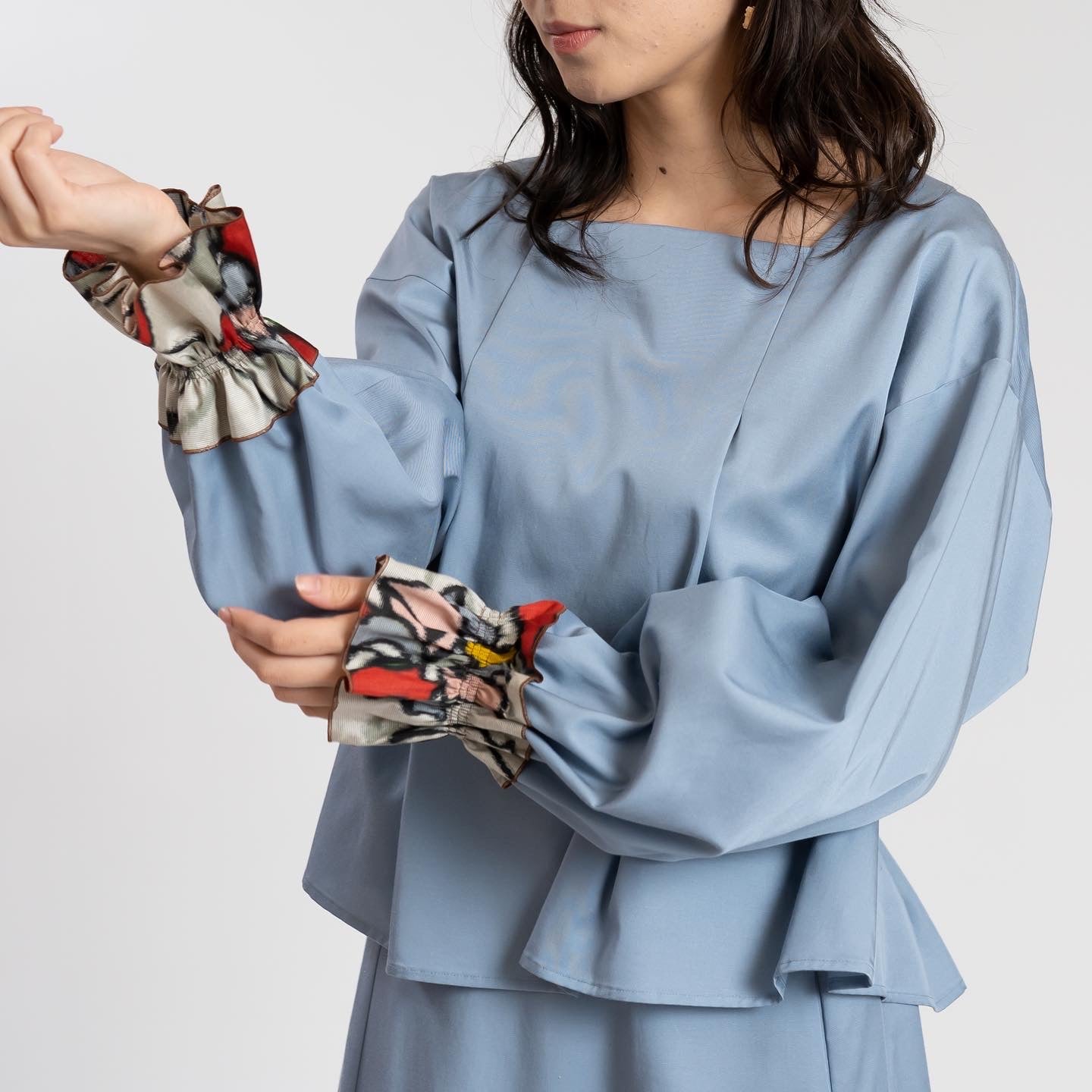 irodori Meisen Square Neck Blouse -blue-