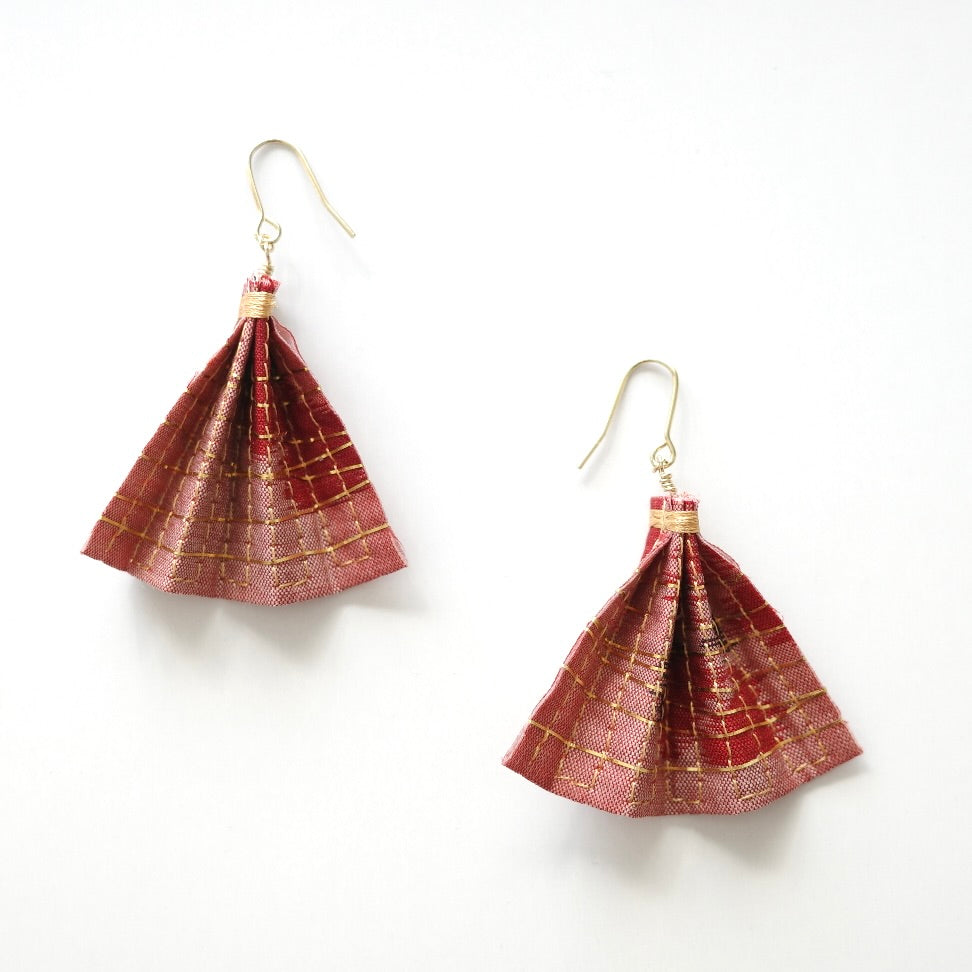 Gold thread earrings fan -tricolore-