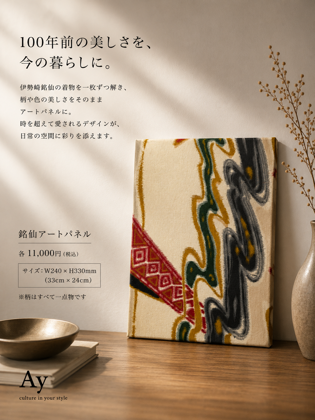 伊勢崎銘仙アートパネル「波」｜一点物
