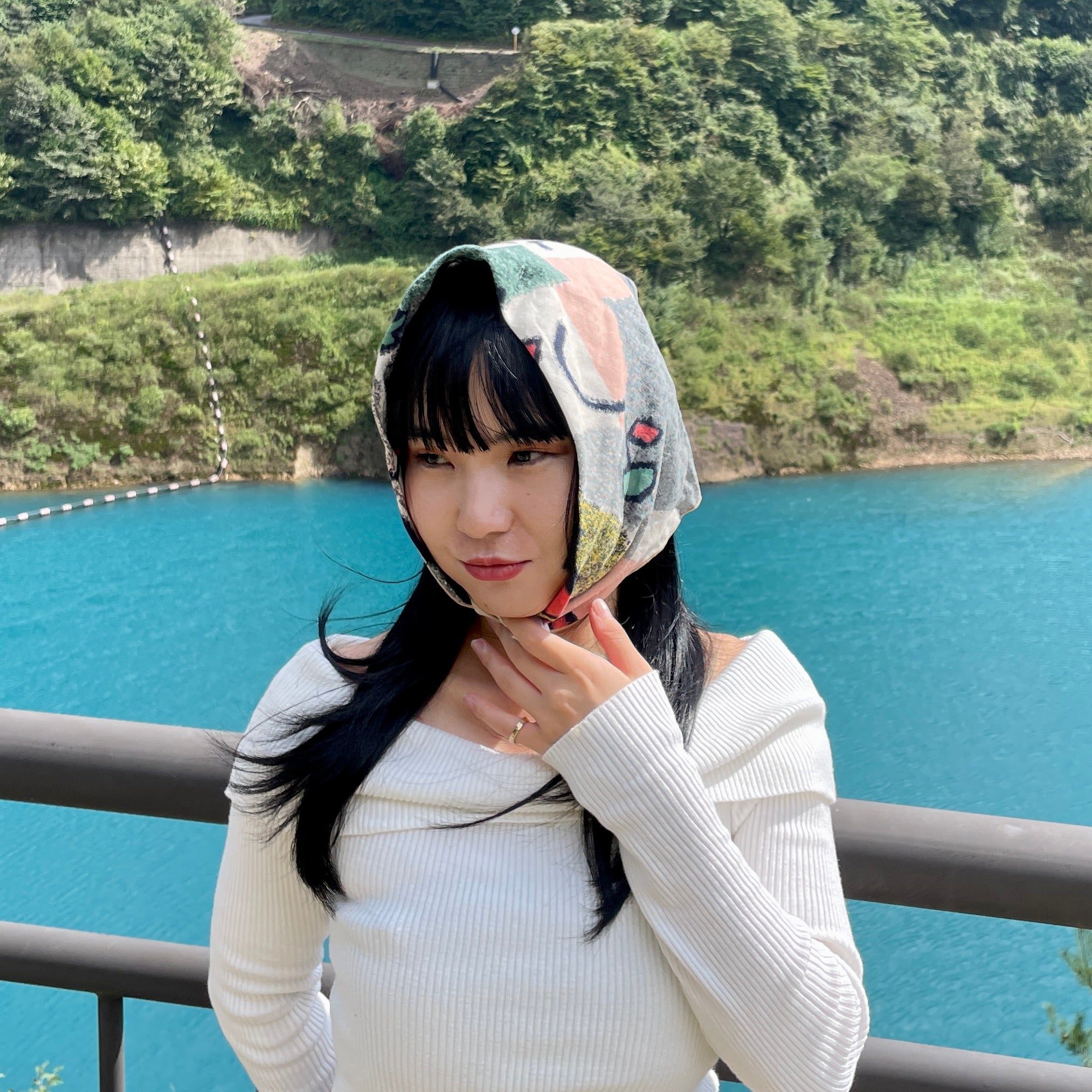 銘仙柄バンダナ ダブルガーゼ