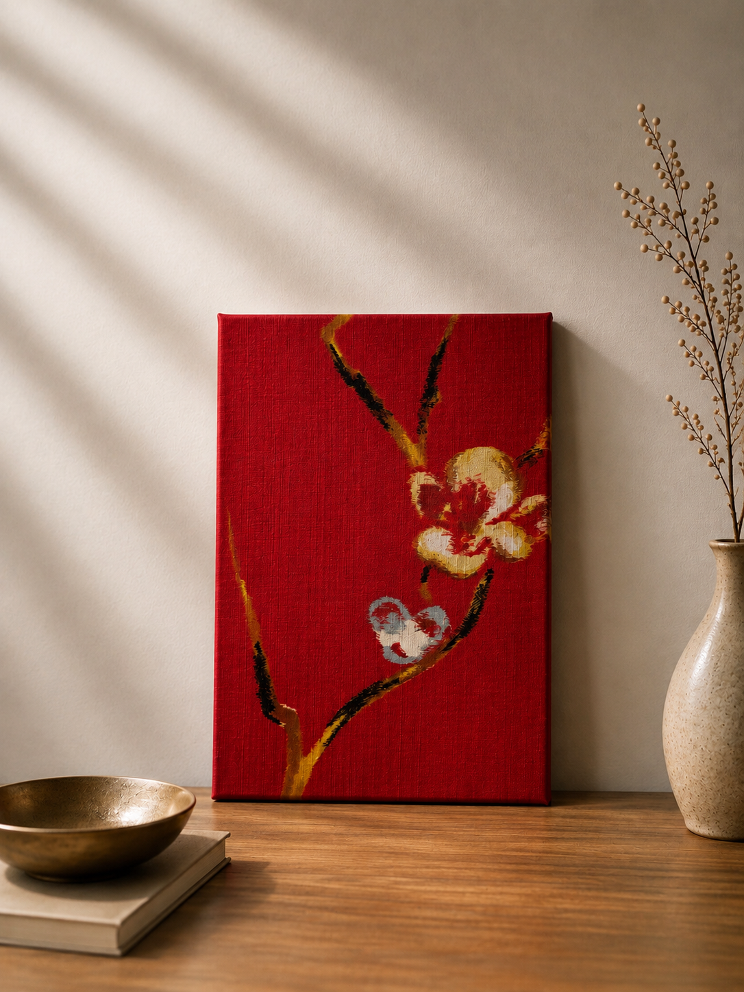 伊勢崎銘仙アートパネル「紅梅」｜一点物