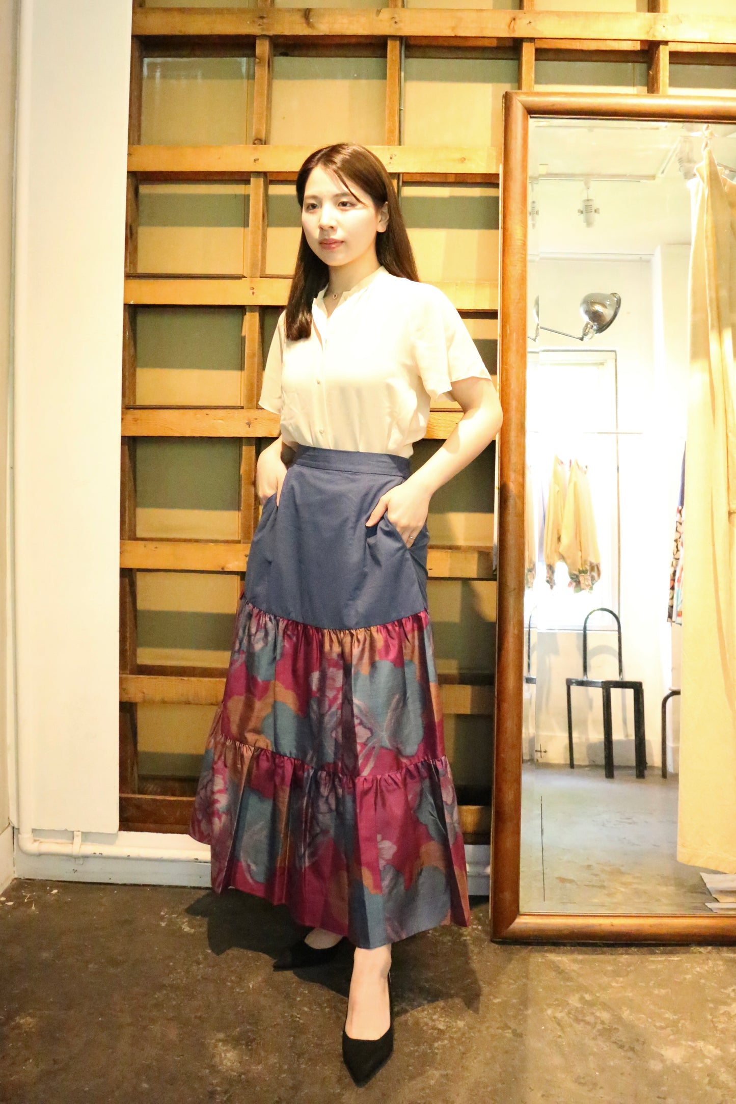 Murasaki Shikibu -Meisen Teayard Skirt navy-